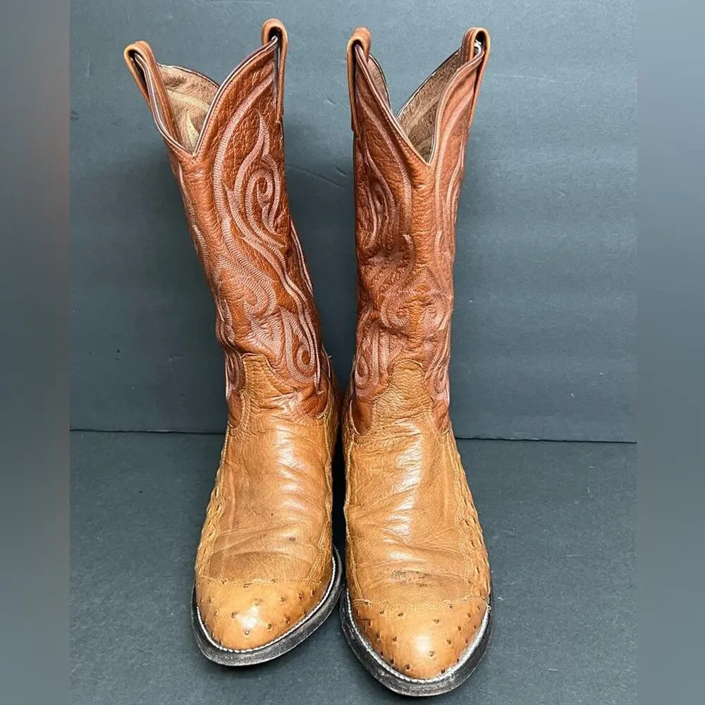 Tony Lama CZ906 Peanut Brittle 4-Piece Ostrich Cowboy Western Mens Boots SZ 9 EE
